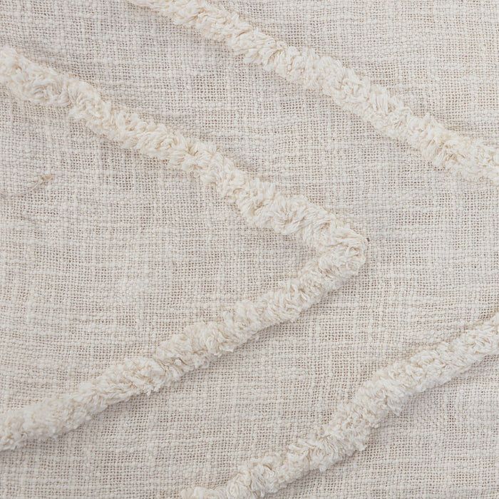 Ivory Geometric King Cotton Coverlet With Fringe