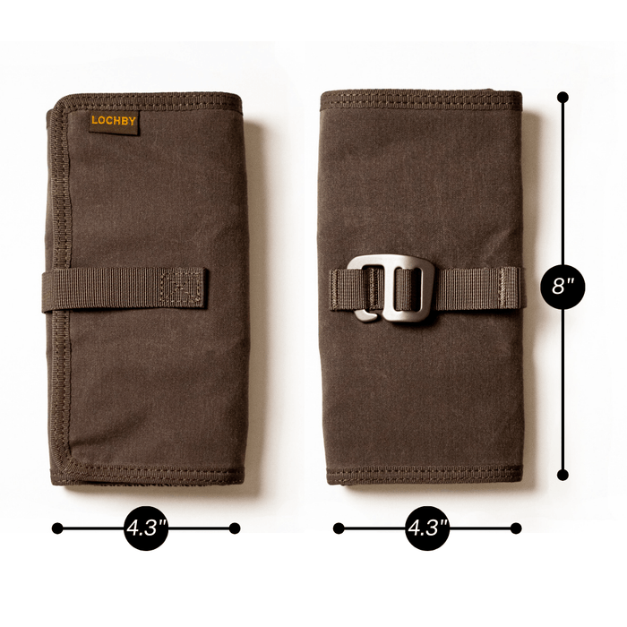 Lochby Tool Roll in brown showing sizes