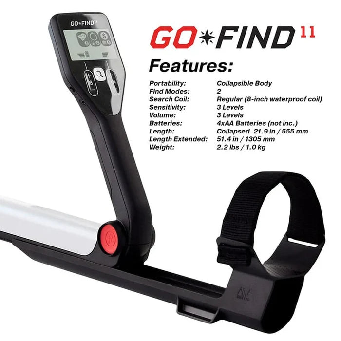 Minelab GO-FIND 11 Ultra-Light Collapsible Beginner's Metal Detector for Adults & Kids with 8" Waterproof Coil