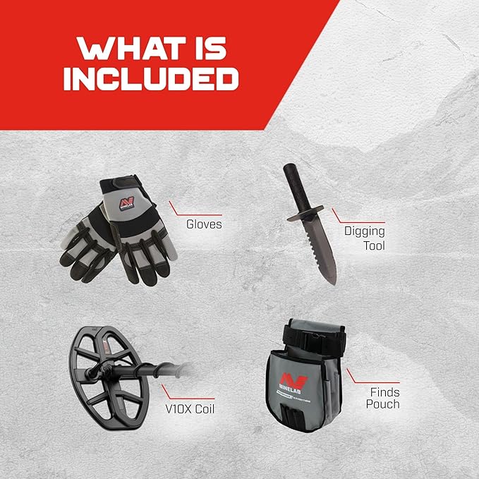 Minelab Vanquish 360 Multi-Frequncy Waterproof Metal Detector Adventure Pack With Diggier, Pouch, & Gloves