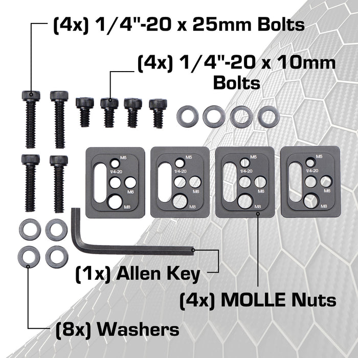 MOLLE Nut Threaded Fastener Plates to Secure Gear to MOLLE Panels (4-Pack)