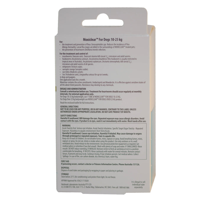 Moxiclear Flea and Worming Treatment for Dogs 10-25kg 6 Pack