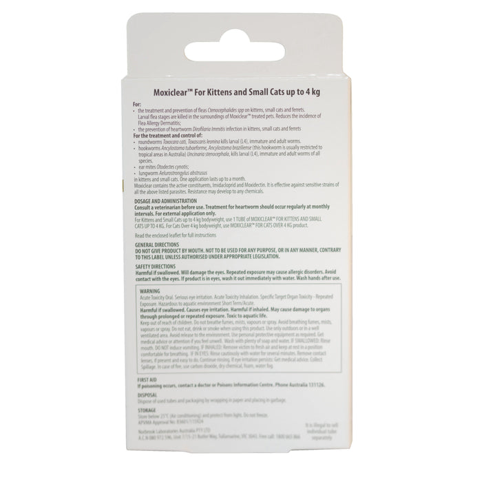 Moxiclear Flea and Worming Treatment for Kittens and Small Cats up to 4kg 3 Pack