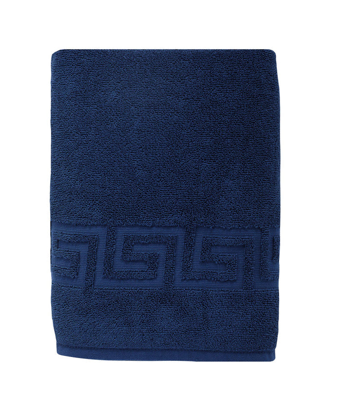 Navy Blue Greek Key Turkish Cotton 40" X 60" Bath Sheet