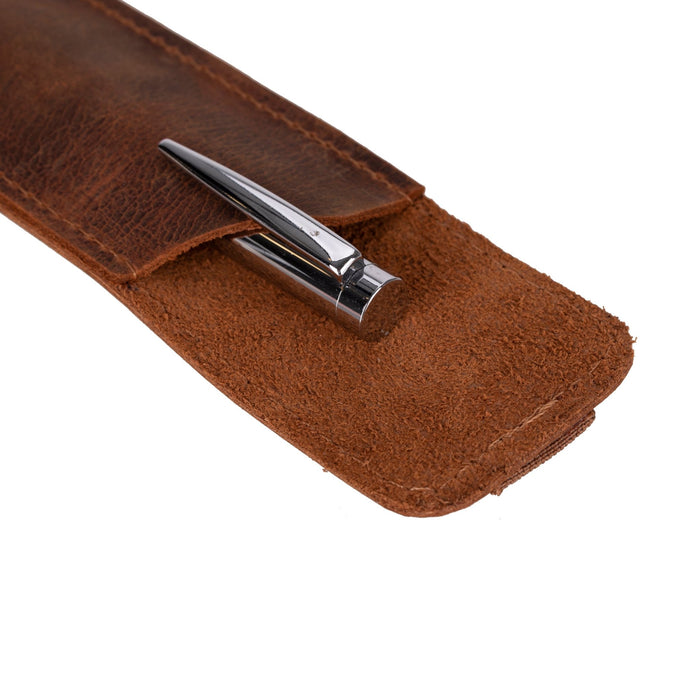 Pelle Leather Pen Pouch, Saddle Brown - BlackBrook Case