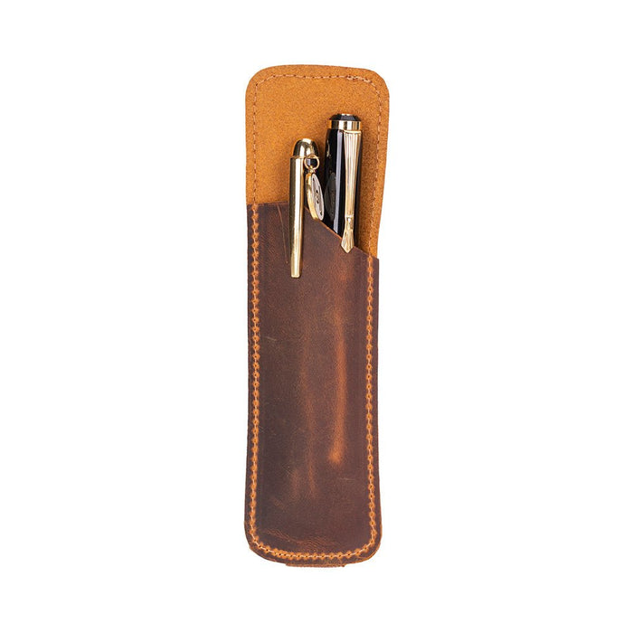 Pelle Leather Pen Pouch, Saddle Brown - BlackBrook Case