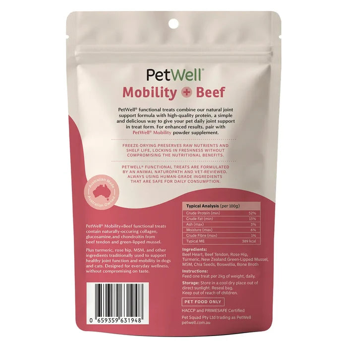 PetWell Freeze Dried Beef with Mobility Support Functional Treats for Dogs and Cats 80g