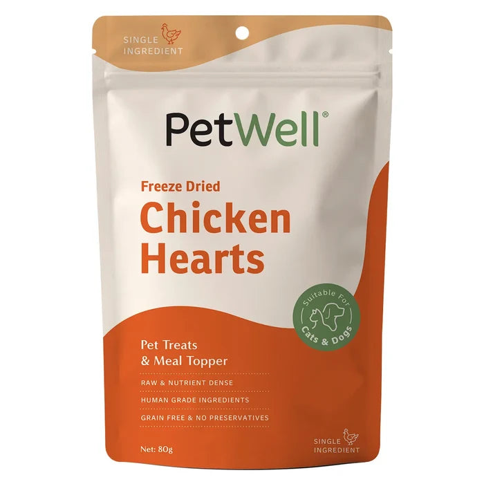 PetWell Freeze Dried Chicken Heart Treats for Dogs and Cats 80g-Habitat Pet Supplies