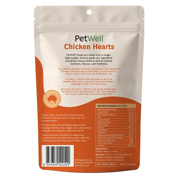 PetWell Freeze Dried Chicken Heart Treats for Dogs and Cats 80g