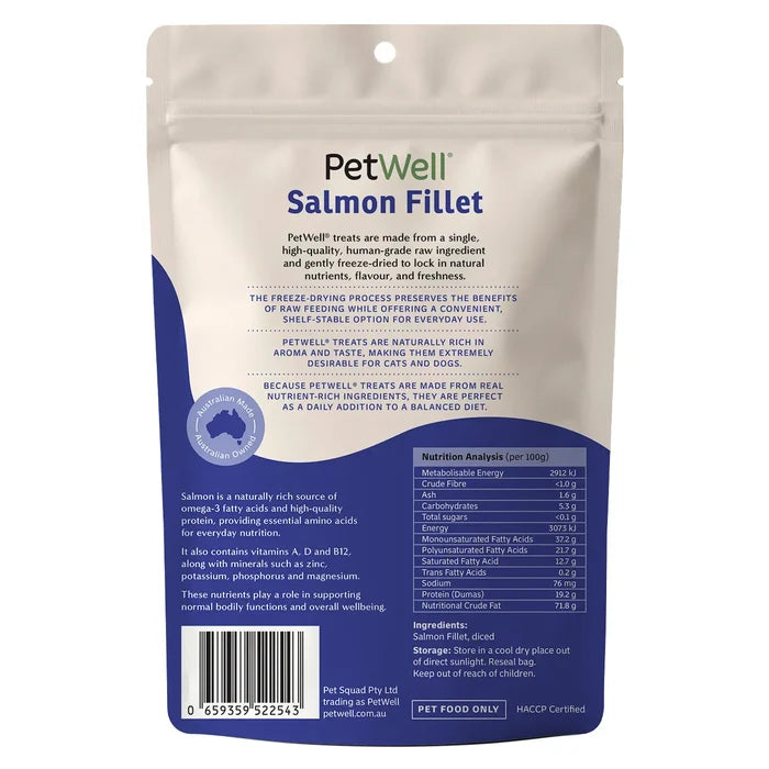 PetWell Freeze Dried Diced Salmon Fillets Treats for Dogs and Cats 80g