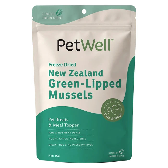 PetWell Freeze Dried New Zealand Green Lipped Mussels Treats for Dogs and Cats 50g-Habitat Pet Supplies
