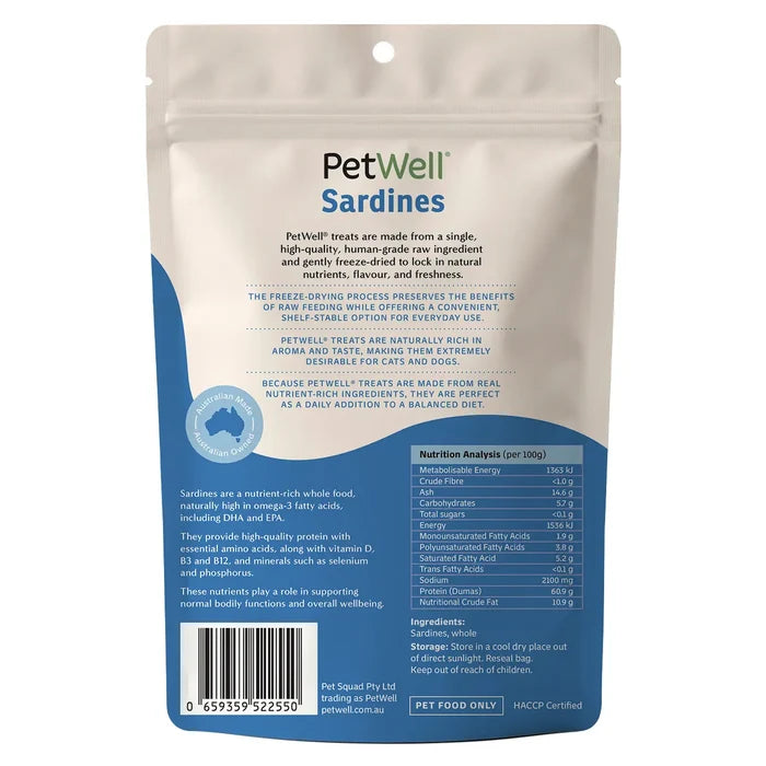 PetWell Freeze Dried Whole Sardines Treats for Dogs and Cats 80g