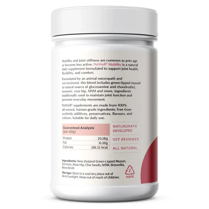 PetWell Mobility Natural Hip and Joint Supplement for Dogs and Cats 125g