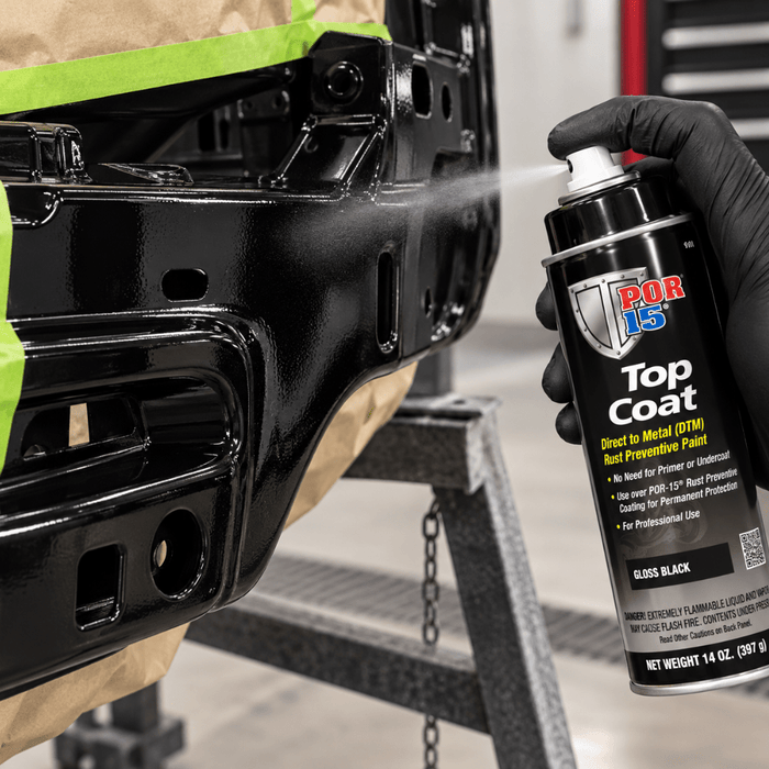 POR-15® 45818 Gloss Black Top Coat DTM Paint, 14 oz Aerosol Can -45818 - Eagle National Supply