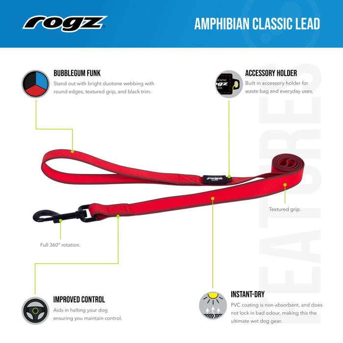 Rogz Classic Amphibian Black Dog Lead Large