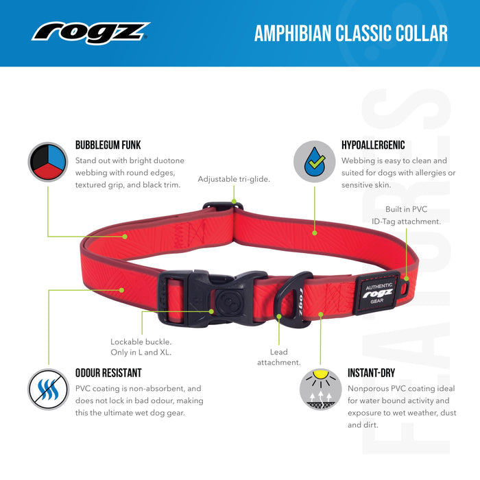 Rogz Classic Amphibian Purple Dog Collar Large