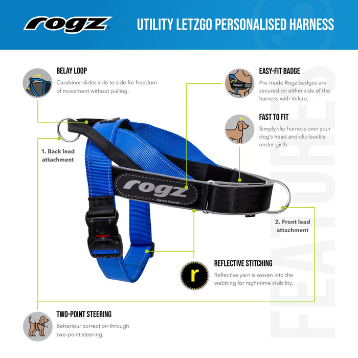Rogz Utility LetzGo Personalisable Harness Blue Lge