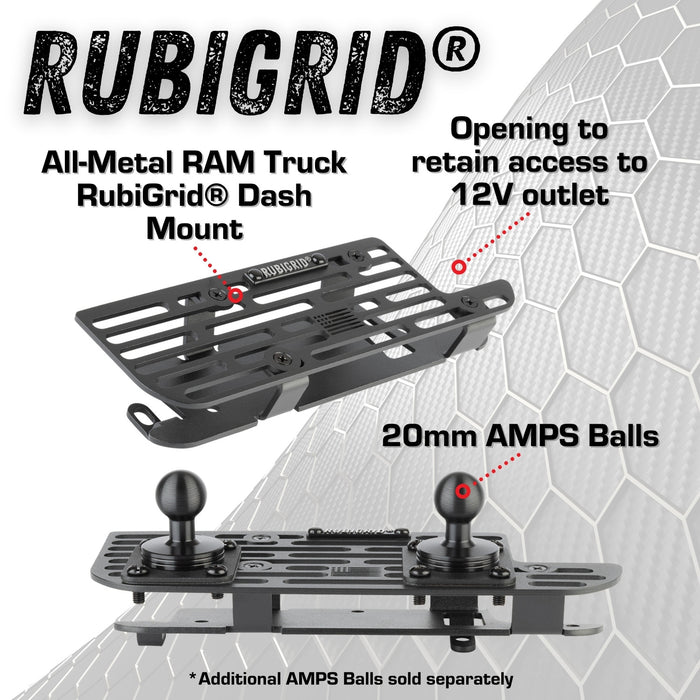 RubiGrid® V2 2019+ RAM Truck 1500/2500/3500/4500/5500 + TRX Dash Mount with Black Arms