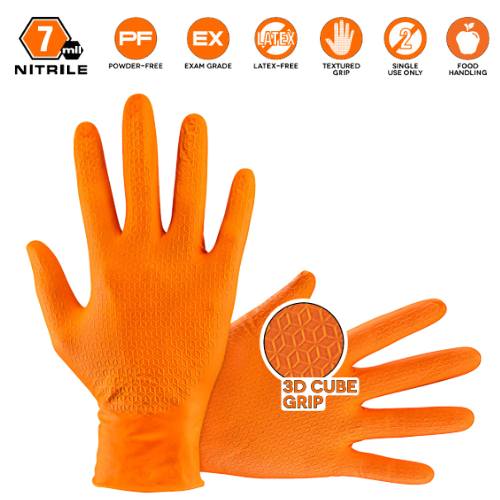 SAS® Astro-Grip Large Disposable Gloves, Orange Nitrile, Box of 100 -66473---Eagle National Supply