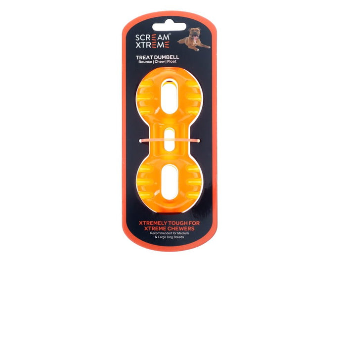 Scream Xtreme Treat Dumbbell Dog Toy Orange Medium/Large-Habitat Pet Supplies