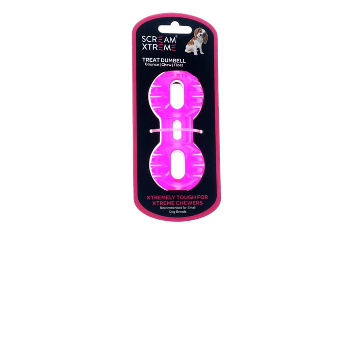 Scream Xtreme Treat Dumbbell Dog Toy Pink Small-Habitat Pet Supplies
