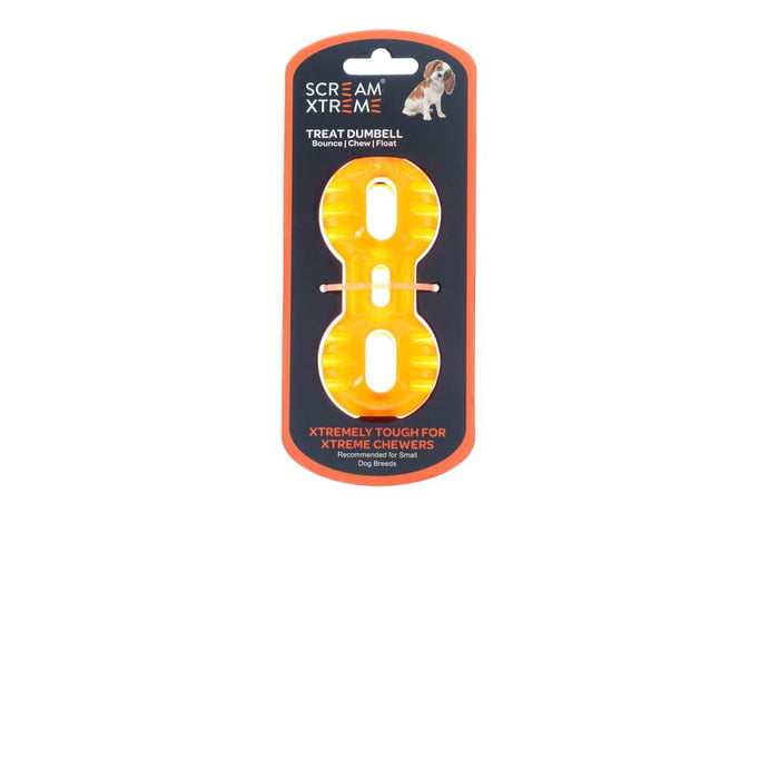 Screme Xtreme Treat Dumbbell Dog Toy Orange Small-Habitat Pet Supplies