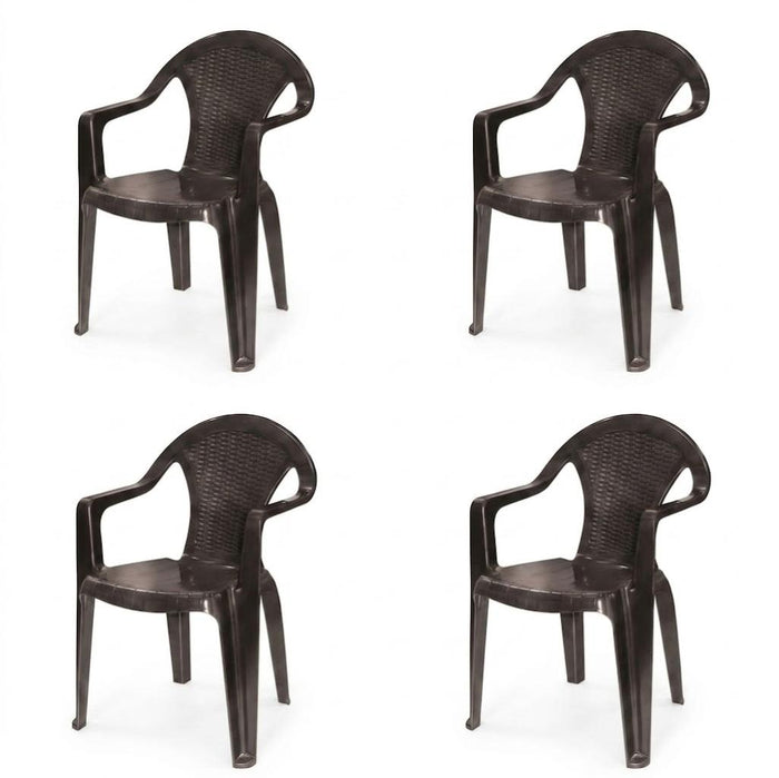 Set of Four Espresso Textured Heavy Duty Plastic Outdoor Stacking Arm Chairs
