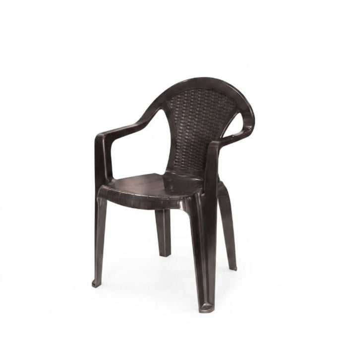 Set of Four Espresso Textured Heavy Duty Plastic Outdoor Stacking Arm Chairs