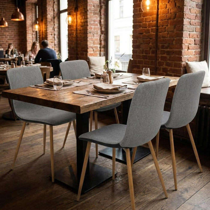 Set of Four Gray And Black Fabric And Faux Leather Dining Side Chairs