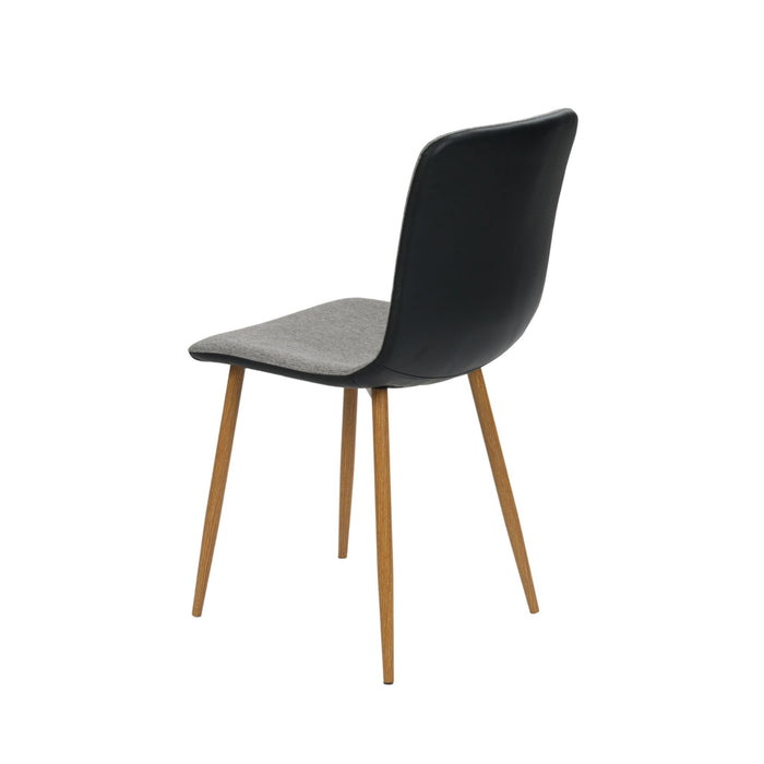 Set of Four Gray And Black Fabric And Faux Leather Dining Side Chairs