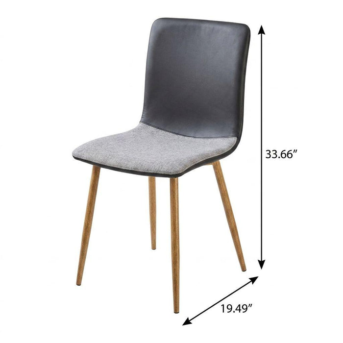 Set of Four Gray And Black Fabric And Faux Leather Dining Side Chairs