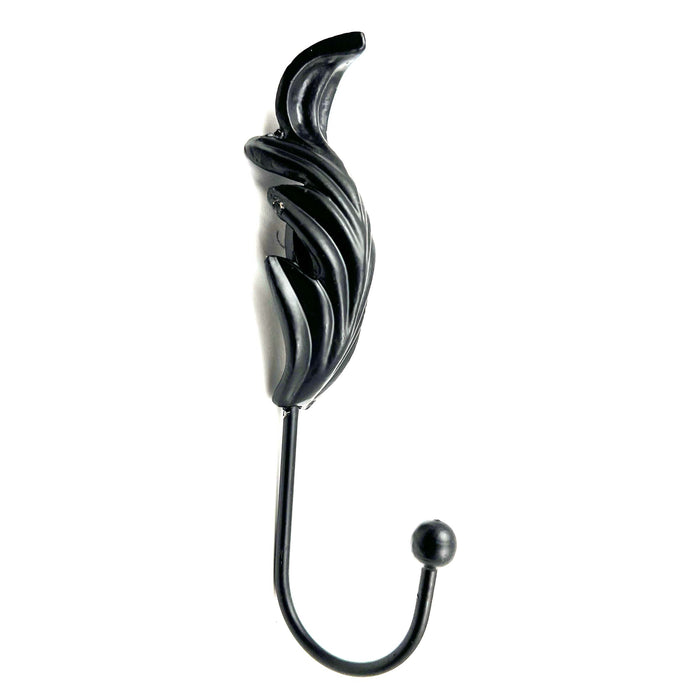 Set of Six Black Steel Feather Wall Hooks