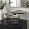 Set of Three Black And Light Brown Iron And Solid Wood Round Risers