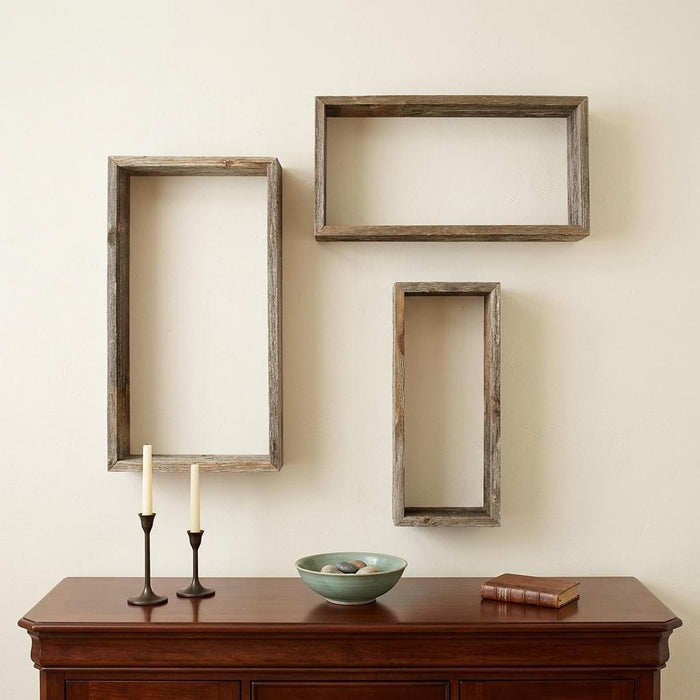 Set of Three Gray Wood Hanging Dimensional Sculpture