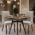 Set of Two Beige And Brown Tufted Velvet And Solid Wood Dining Side Chairs