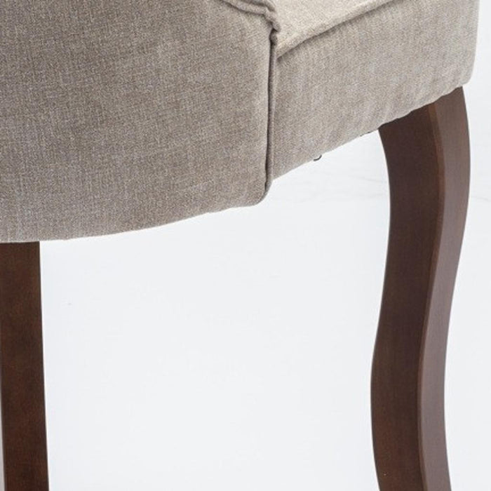 Set of Two Beige And Brown Tufted Velvet And Solid Wood Dining Side Chairs