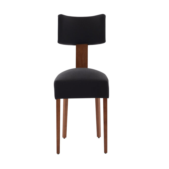 Set of Two Black And Brown Linen And Solid Wood Dining Side Chairs