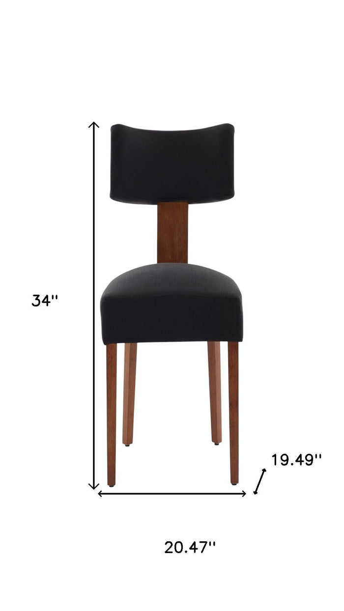 Set of Two Black And Brown Linen And Solid Wood Dining Side Chairs