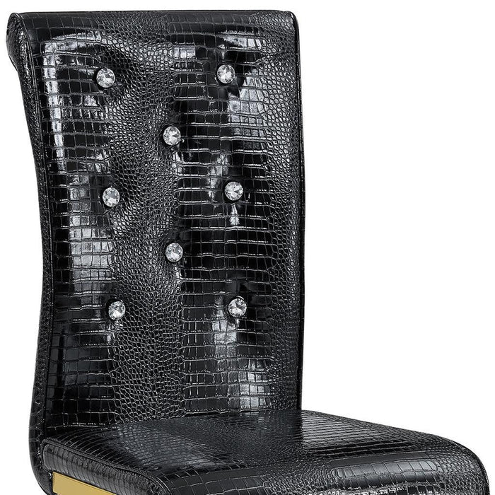 Set of Two Black And Gold Tufted Faux Leather And Metal Dining Side Chairs