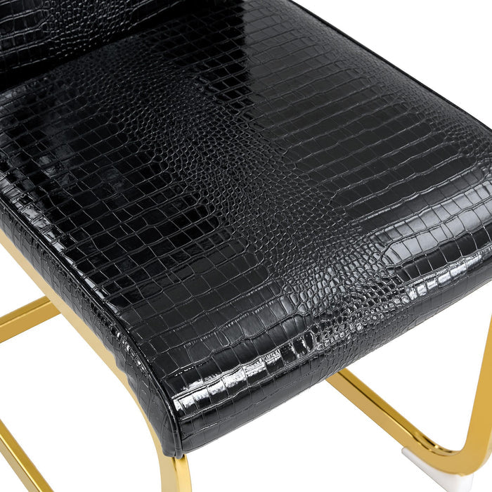 Set of Two Black And Gold Tufted Faux Leather And Metal Dining Side Chairs