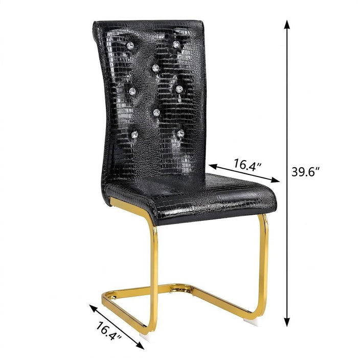 Set of Two Black And Gold Tufted Faux Leather And Metal Dining Side Chairs