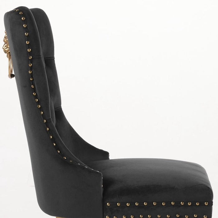 Set of Two Black And Gold Tufted Velvet And Solid Wood Dining Side Chairs