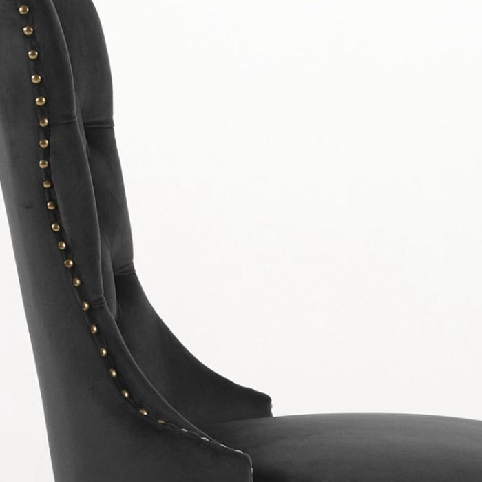 Set of Two Black And Gold Tufted Velvet And Solid Wood Dining Side Chairs