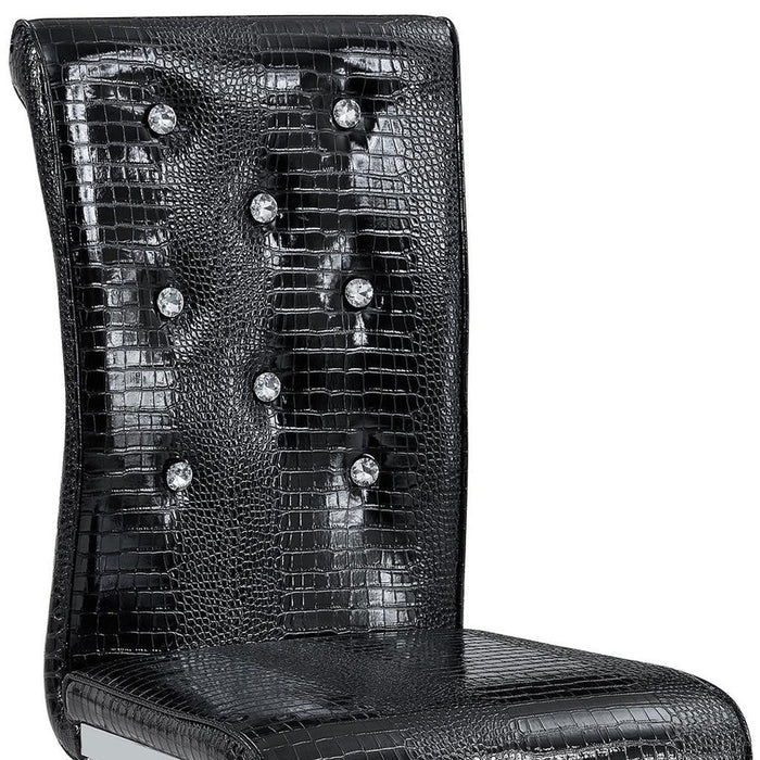 Set of Two Black And Silver Tufted Faux Leather And Metal Dining Side Chairs