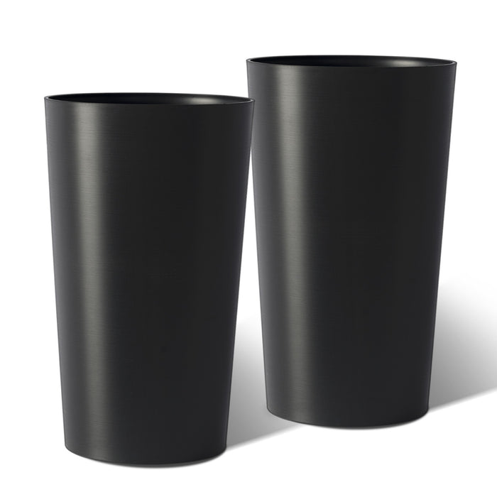 Set of Two Black Heavy Duty Plastic Cylindrical Planter Pots
