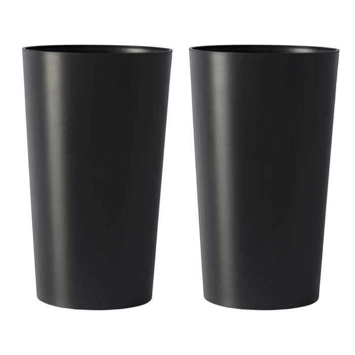 Set of Two Black Heavy Duty Plastic Cylindrical Planter Pots