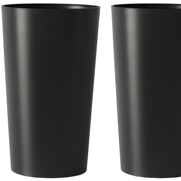 Set of Two Black Heavy Duty Plastic Cylindrical Planter Pots