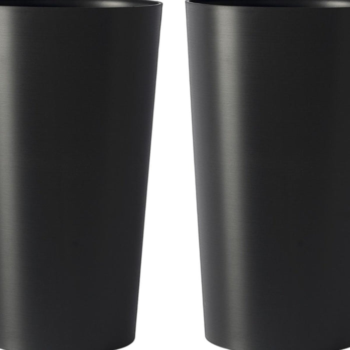 Set of Two Black Heavy Duty Plastic Cylindrical Planter Pots