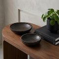 Set of Two Black Solid Wood Beaded Edge Round Centerpiece Bowls