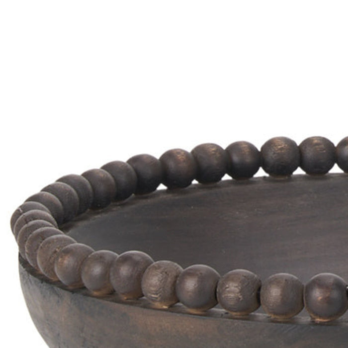 Set of Two Black Solid Wood Beaded Edge Round Centerpiece Bowls